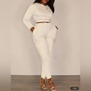 2-Piece Set - Soft Crew Neck Long Sleeve Top & Elastic Drawstring Waist Pants L